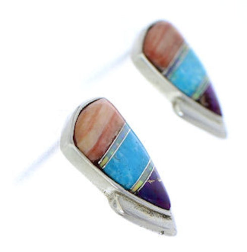 Multicolor Inlay Genuine Sterling Silver Post Earrings EX29502